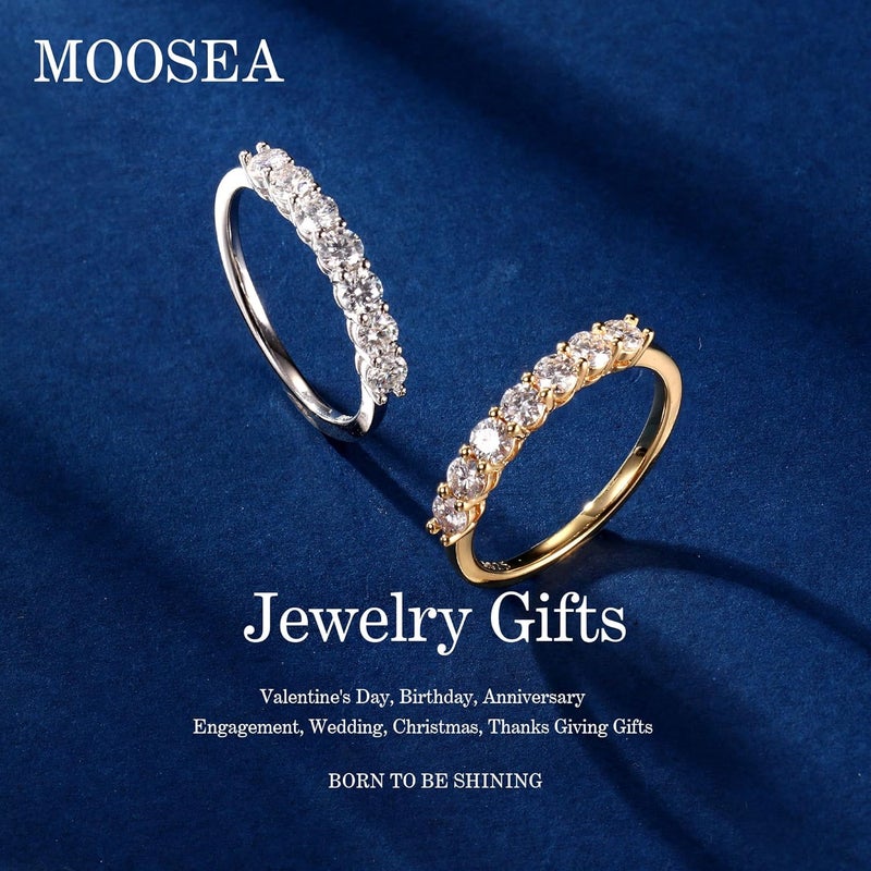 MOOSEA 7 Stone Moissanite Rings for Women, 3MM D Color VVS1 Clarity Lab Created Moissanite Ring 925 Sterling Silver Moissanite Wedding Bands Christmas Jewelry Gifts - Image 2